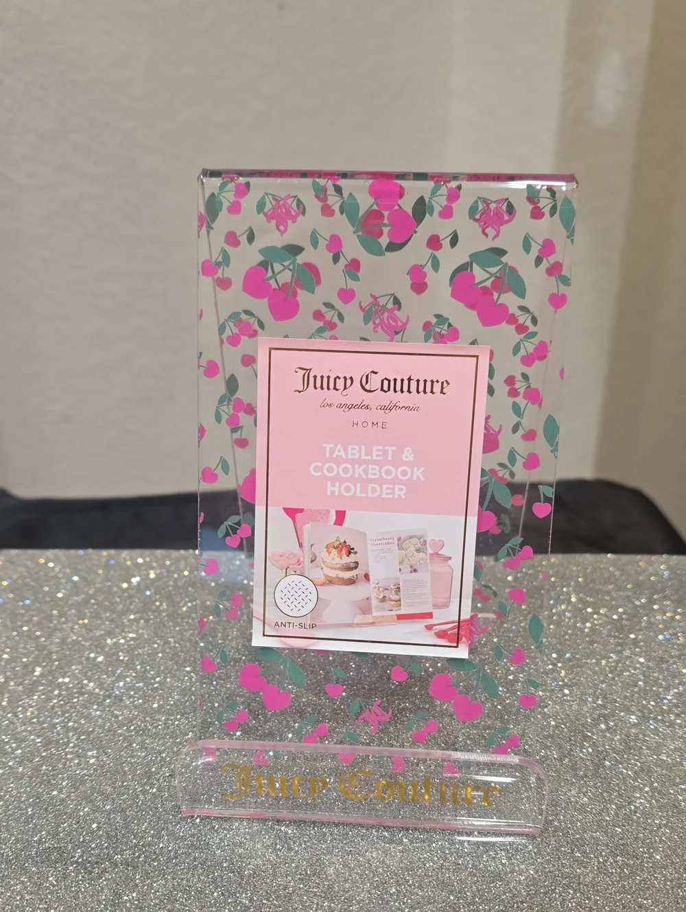 Juicy Couture Home Heart Cherry Logo Tablet & Cookbook Acrylic Holder